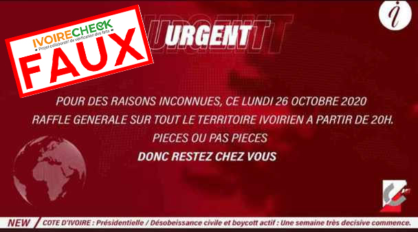 Faux, il n’y a pas de couvre-feu sur l’ensemble du territoire ivoirien