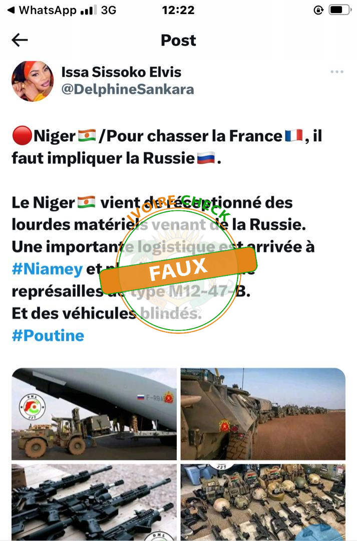 FAUX, Ces équipements militaires n’ont pas été fournis au Niger dans le but d’évincer la France