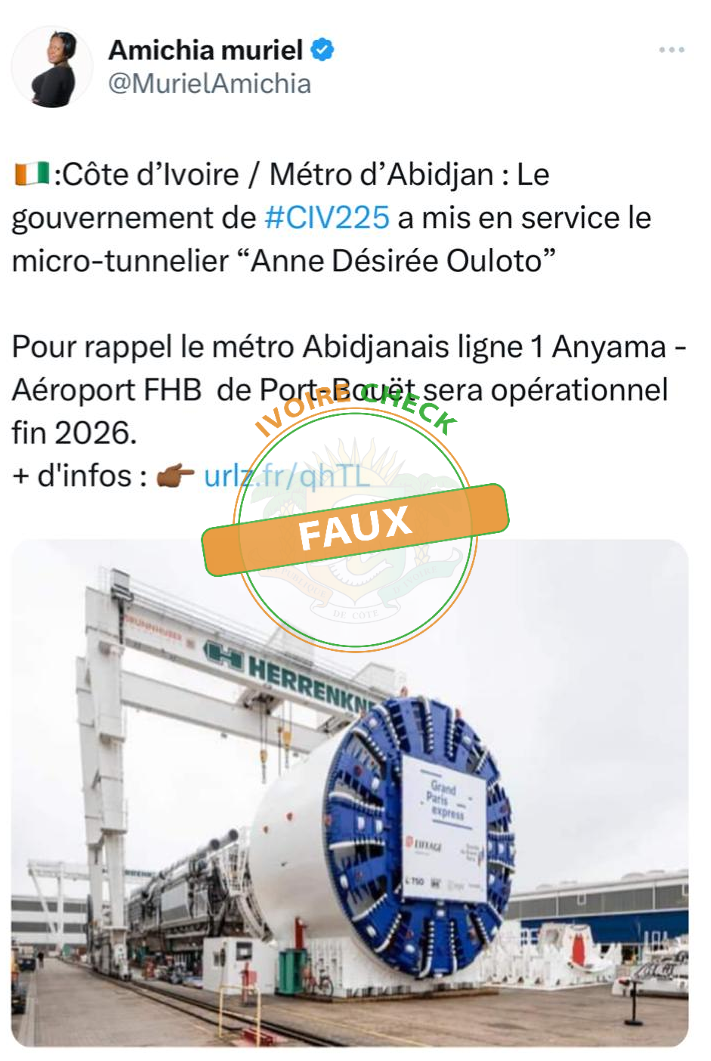 FAUX : Cette image n’est pas celle d’un tunnelier utilisé pour la construction du métro d’Abidjan