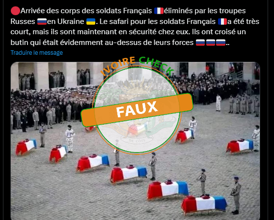 FAUX, cette image ne montre pas l’arrivée des corps des soldats français éliminés en Ukraine.