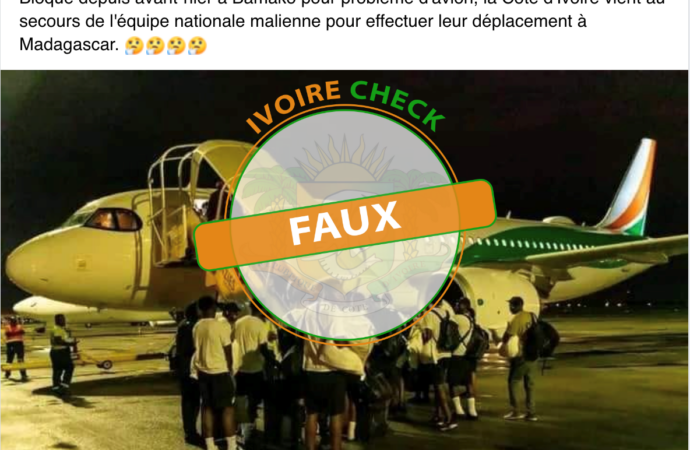 FAUX : Cette photo ne montre pas les joueurs de l’équipe du Mali bloqués et secourus par la Côte d’Ivoire lors de leur départ pour Madagascar