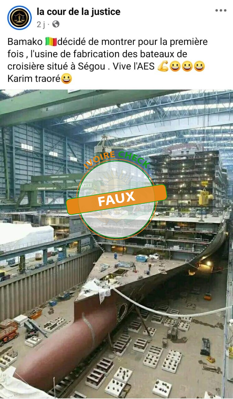 FAUX : Cette photo n’a aucun lien avec une usine de fabrication de bateau de croisière au Mali