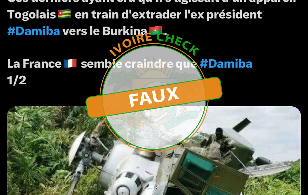 FAUX : Cette image ne montre pas un hélicoptère abattu par l’armée française au Bénin